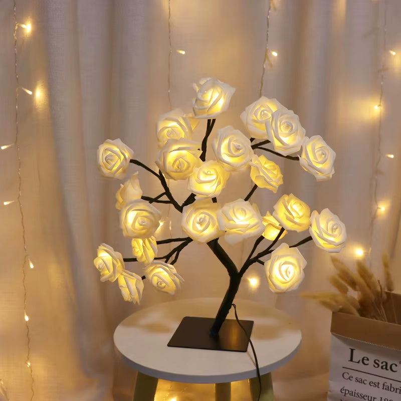 36LED/108LED Table Lamp, Rose Light String, Tree Night Lights, USB Powered Lighting, for Girls Lover Party Camping Summer Decor