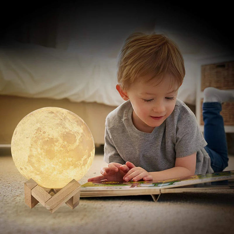 Enchanting 3D Printed Moon Lamp - Touch Control LED Night Light with Color Changing Features for Kids and Adults